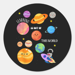 Leren is uit deze wereld van de ruimtewetenschap ronde sticker