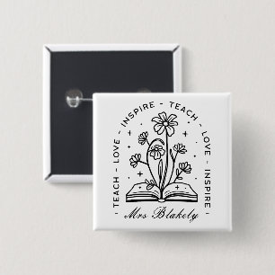 Leren liefde inspireren gepersonaliseerde leraar n vierkante button 5,1 cm