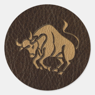 Leren look Stier Ronde Sticker