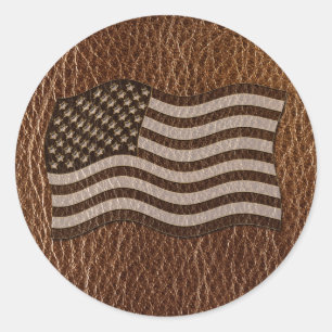 Leren look USA vlag Ronde Sticker