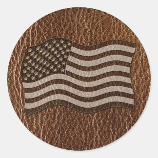 Leren look USA vlag Ronde Sticker