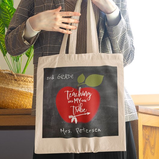Leren mijn stam rode appel leraar waardering tote bag