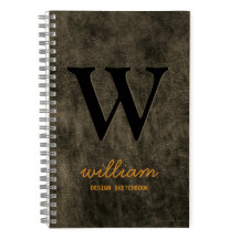 Leren Monogram zwart goud script naam