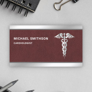 Leren Stalen Caduceus Symbool Medische Professiona Visitekaartje