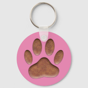 Leren Textuur Hond Pootafdruk Op Roze Sleutelhange Sleutelhanger