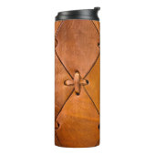 Leren textuur, natuurlijke zelfkant detail. thermosbeker (Gedraaid links)