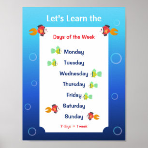 Leren we de dagen van de week Poster voor kinderen