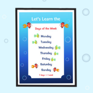Leren we de dagen van de week Poster voor kinderen