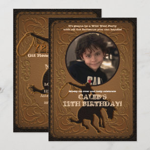 Leren Western Wild West Cowboy Verjaardagsfoto Kaart