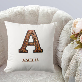 Leren westerse monogram A Kussen