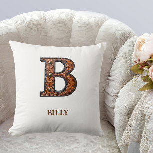 Leren westerse monogram B met reliëf Kussen