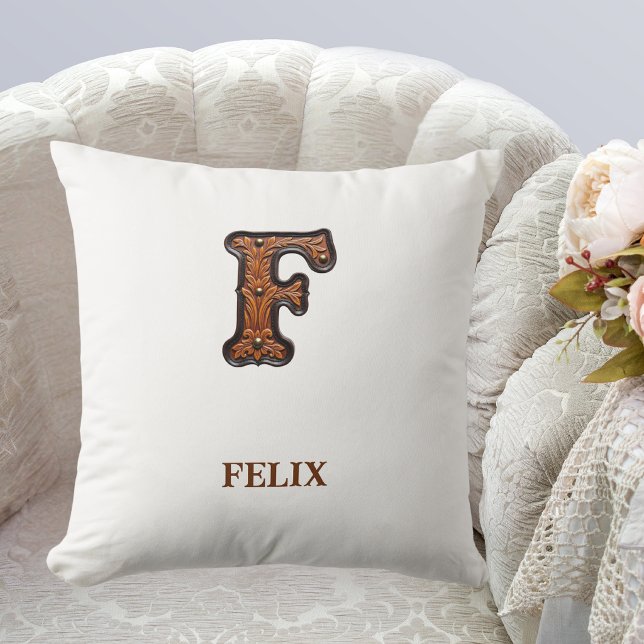 Leren westerse monogram F met reliëf Kussen (Creator heeft geüpload)