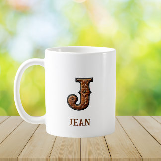 Leren westerse monogram J Koffiemok