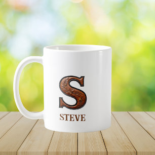 Leren westerse monogram S Koffiemok