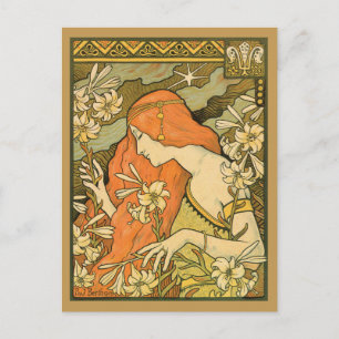 L'Ermitage Franse Nouveau Vrouw op Veld van Bloem Briefkaart