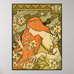 L'Ermitage French Nouveau Vrouw in bloemenveld Poster