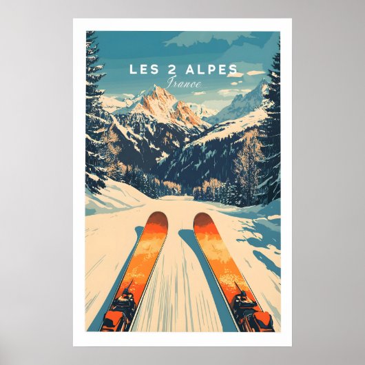 Les 2 Alpes Muur Kunst Ski Poster 1 (Voorkant)