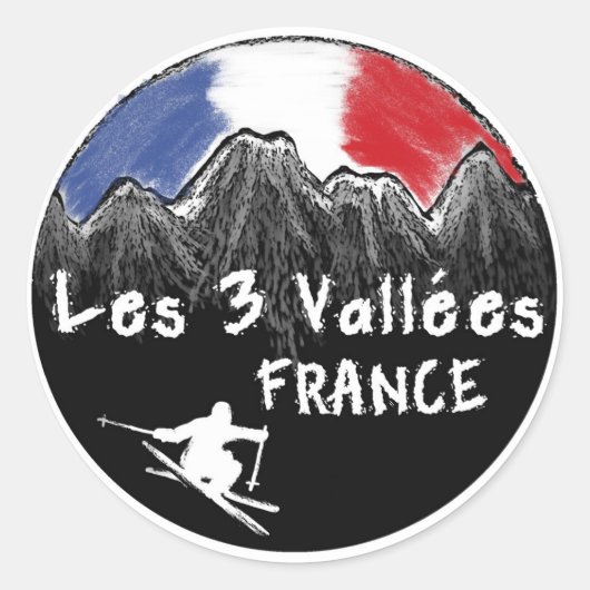 Les 3 Vallées France skiër Ronde Sticker (Voorkant)