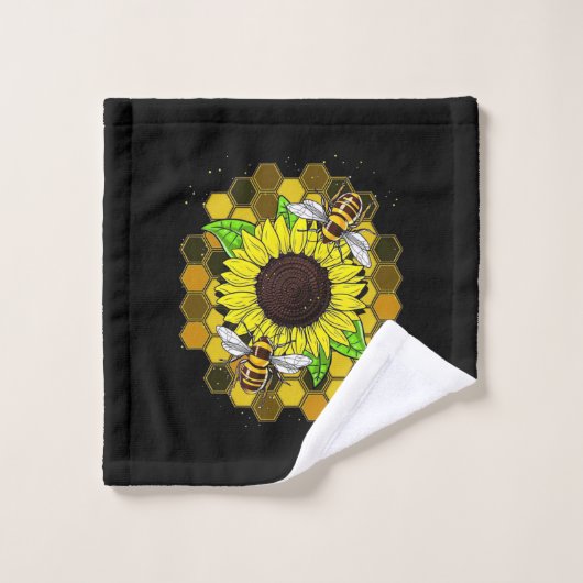 Les abeilles de tournesol hippie (Gant de toilette)