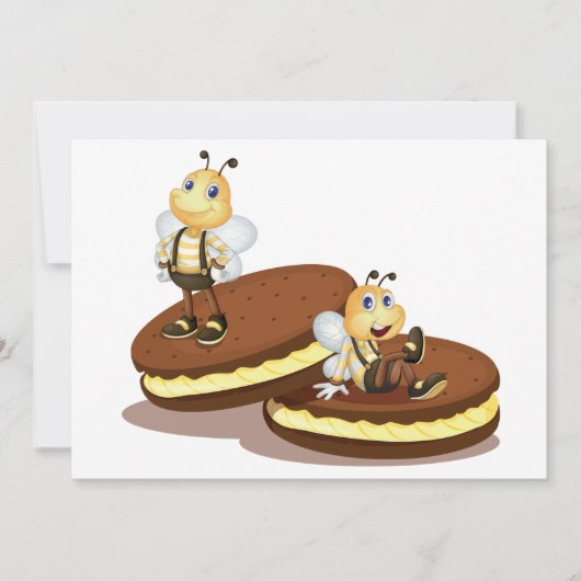 Les abeilles Sur Deux Biscuits Invitations (Devant)
