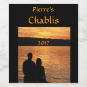 Les amoureux au Sunset Lake Wine Étiquette (Étiquettes simples)