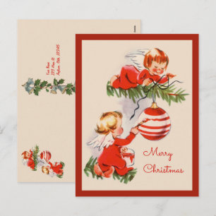 Les anges décorant la carte postale de l'arbre de