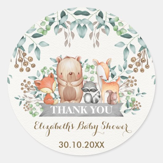 Les animaux de forêt de bois Merci Sticker Faveurs (Devant)