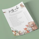 Les animaux des bois 'Devinez qui' jeu de Baby sho<br><div class="desc">Conçu pour coordonner avec nos invitations à la douche pour bébés 'Animal de la forêt'. Ce joli baby shower "Guess Who" jeu maman ou papa, présente des illustrations aquarelles d'un renard, cerf, hibou, écureuil, souris, oiseau et hérisson dans un bois. Chaque question peut être éditée, donc si vous voulez les...</div>