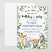 Les animaux Safari garçon invitation d'anniversair (Devant / Derrière)