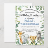 Les animaux Safari garçon invitation d'anniversair (Devant / Derrière)