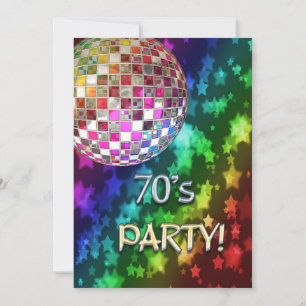 les années 70 invitation avec disco ball et arc-en