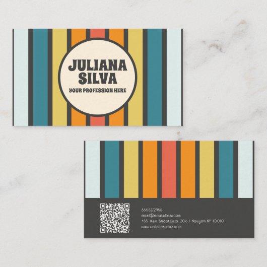Les années 70 rétro avec Carte de visite QR (Devant / Derrière)