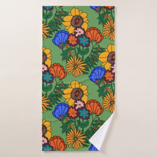 les années 70 Retro Floral Green - Retro moderne d (Serviette de bain)
