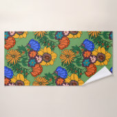 les années 70 Retro Floral Green - Retro moderne d (Serviette de bain)