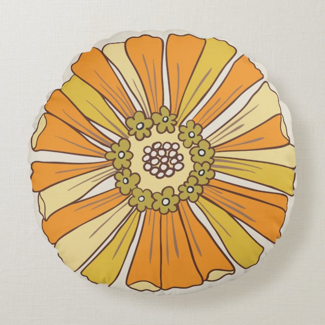 les années 70 Retro Orange & Gold Flower Coussin r (Devant)