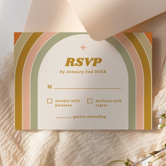les années 70 Retro Rainbow Mariage Super RSVP