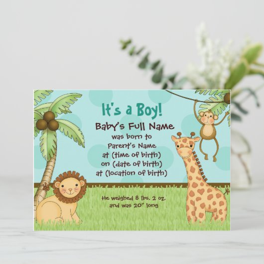 Les bébés de la jungle - Faire-part de naissance d (Debout devant)