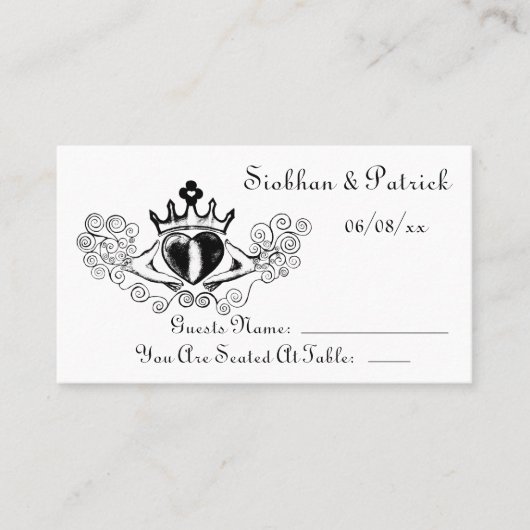 Les Cartes de Placement Claddagh (Noir) (Mariage) (Devant)