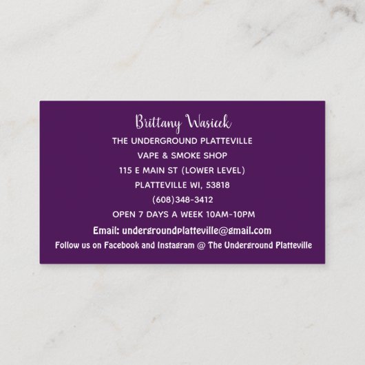 Les Cartes de visite souterrains pourpres (Dos)