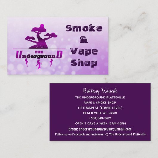 Les Cartes de visite souterrains pourpres (Devant / Derrière)