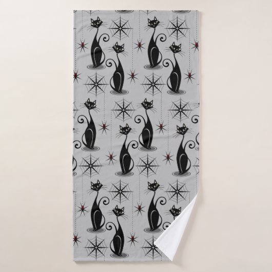 Les chats atomiques Éffrayants de Meow Retro à gri (Serviette de bain)