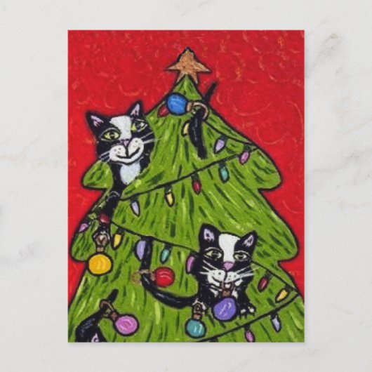 Les chats dans l'arbre de Noël Carte postale (Devant)