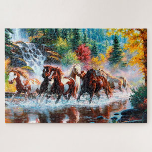 Les chevaux galopant dans la forêt Jigsaw Puzzle