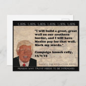 Les choses stupides Trump a dit Carte postale Souv (Devant / Derrière)