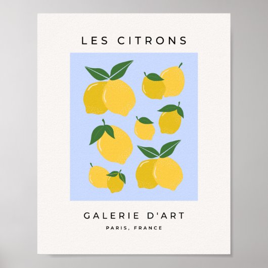 Les Citrons 03 Retro citroen blauw en geel Poster (Voorkant)