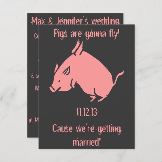 "Les cochons vont voler !" faire-part de mariage (Devant / Derrière)