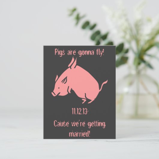 "Les cochons vont voler !" faire-part de mariage (Debout devant)