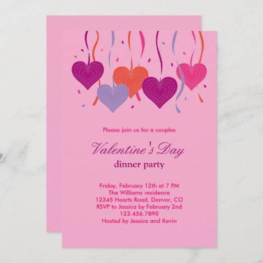 Les coeurs à cordes Invitation de la Saint Valenti (Devant / Derrière)