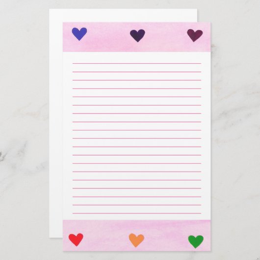 Les coeurs d'arc-en-ciel ont rayé la papeterie (Devant / Derrière)