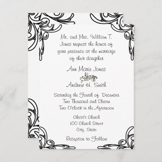 Les coins noirs faire-part de mariage tourbillonne (Devant / Derrière)